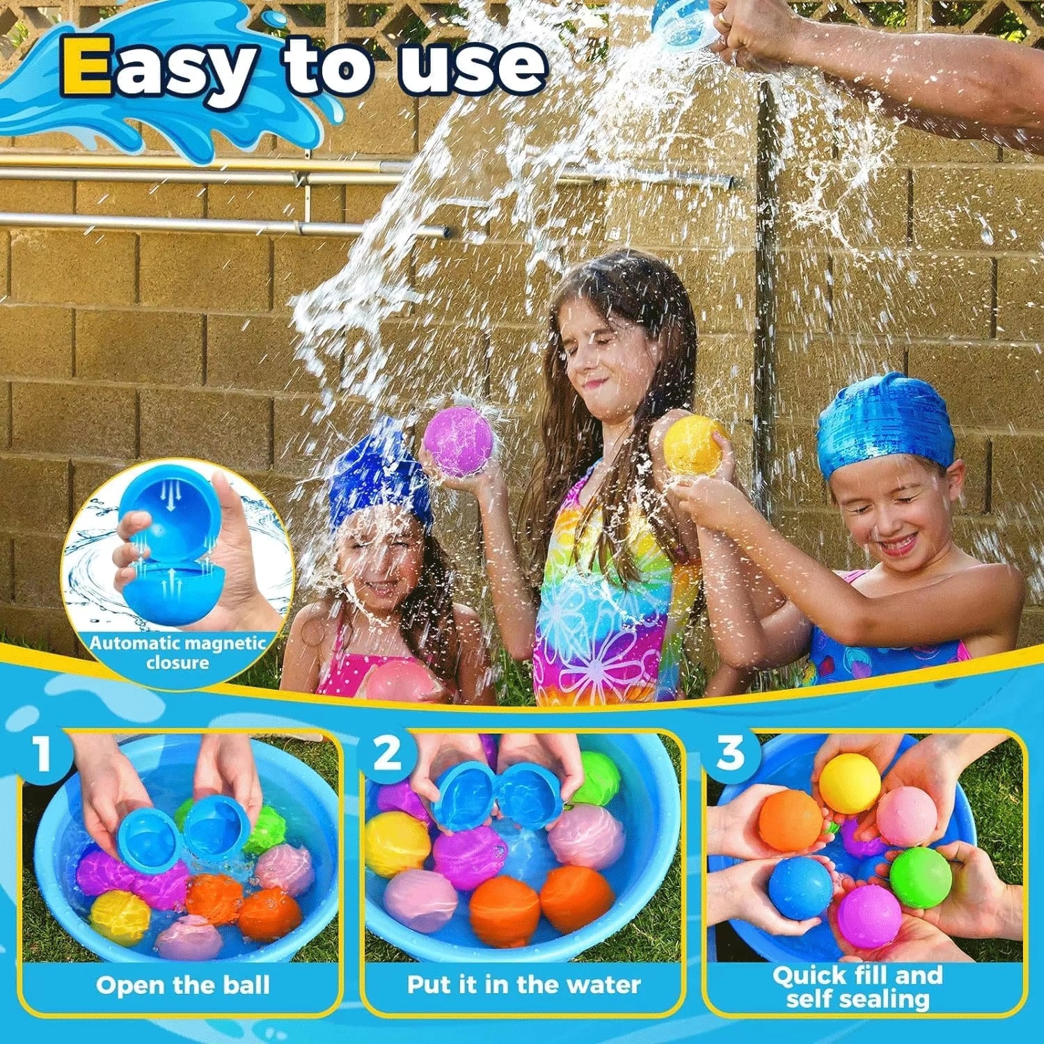  12/6/4/1 Pack Magnetic Reusable Water Ball Quick Fill Self Sealing Silicone Water Ball Kids Summer Pool Outdoor Water Toys
